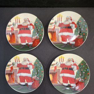 Ciroa Christmas Santa Claus Set Of 4 Tidbit Appetizer Stonewear Plates New!